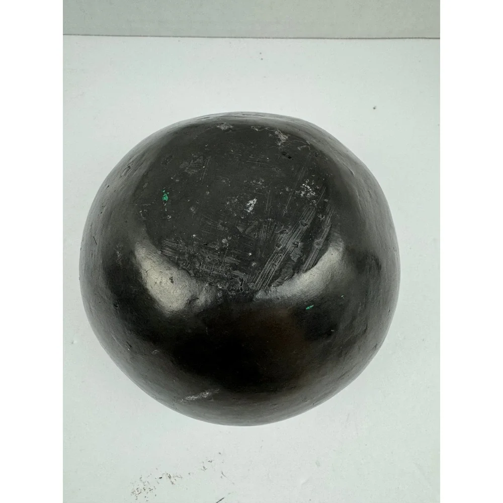 Hand Etched Black Clay Floral Pottery Vase Artisan Round Seed Pot 4 Inch